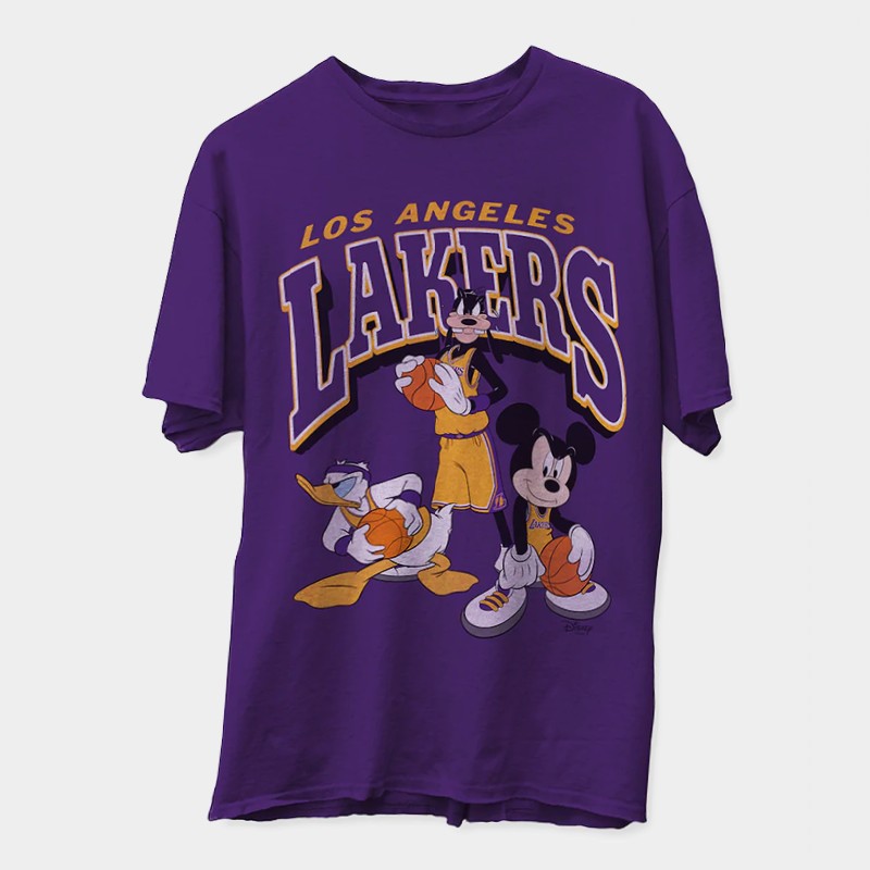 Men's Los Angeles Lakers NBA Squad Disney X Collection Mickey Junk Food Purple Basketball T-Shirt XCW6083YN